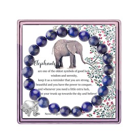 Lucky Elephant Bracelet for Women Elephant Gifts Never Forget How Strong You Are Elephant Inspirational Gifts (Dark blue elephant bracelet)