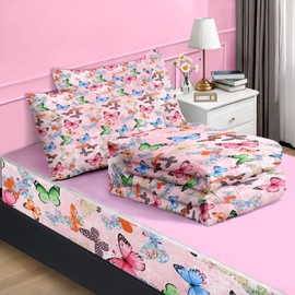 Nesker Zipper Bedding Twin Colorful Butterfly Zip Up Bedding Set for Girls and Kids, Cute Butterflies 3 Pcs Comforter Bed in a Bag with Fitted Sheet and 2 Pcs Pillowcases