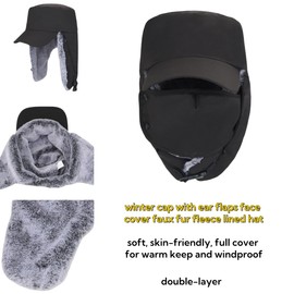 LLmoway Winter Hats for Men Women Cold Weather Outdoor Waterproof Windproof Trapper Hat Soft Adjustable Warm Baseball Cap Black