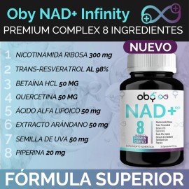 Oby Nad+ Resveratrol Potenciado 8 Ingredientes: Nr Nicotinamida Ribosa, Resveratrol, Acido Alfa Lipoico, Betaina, Quercetina, Piperina, Uva, Arandano | Precursor Nad Nmn Infinity 100% Vegano 30 Dias