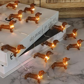 GORGE MOMENT Dachshund Dog String Lights, 10 Ft 30 LEDs Battery Operated & USB Powered Fairy Lights with Remote, Pets Theme Decoration for Indoor Wedding Birthday Party Christmas St. Patrick Decor