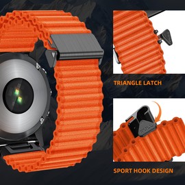 Ocean Ultra Trail Band 22mm Designed for Garmin Fenix 8 Fenix E 47mm/Fenix 7/Fenix 6 Pro/Fenix 5/Fenix 5 Plus,Quickfit 22 Watch Nylon Bands for Forerunner 965/945/Approach S70 (Orange, 22MM)
