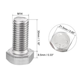 sourcing map M14 Hex Bolt M14-2 x 30mm 304 Stainless Steel 4.8 Grade Fully Threaded Hexagonal Head Screw Bolts 6pcs