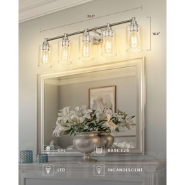 FEMILA 32" Bathroom Vanity Light, Brushed Nickel Bathroom Lights Over Mirror, 5 Light Bathroom Wall Light Fixtures, 4FYC56B-5W BN