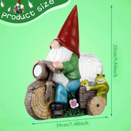 Outdoor Garden Gnome Statue Light, Garden Solar Gnome Cycling Glass Ball Ornament, Solar Powered Dwarf Cycling Statue Lightcolor: Multicolored