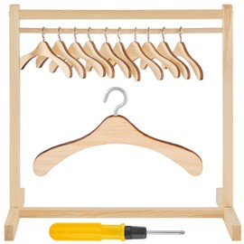 22 Pcs Doll Garment Rack with Wooden Dolls Clothes Hanger 11.8 Inches Doll Closet Mini Doll Clothes Hangers Doll Wardrobe Furniture Accessories for Dollhouse Supplies (Wood)