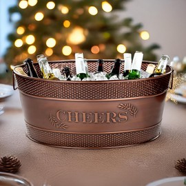BREKX Cheers Aspen Galvanized Metal Ice and Drink Bucket, Copper Beverage Tub for Parties/Gifts, Large Champagne Tub, 25-Quart