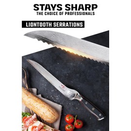 Dalstrong Serrated Offset Bread Knife - 8 inch - Shogun Series - Deli Knife Gift - Damascus - AUS-10V Japanese Super Steel - Bread Slicer Cutter - Slicing Knife - Vacuum Treated - G10 Handle - Sheath