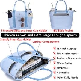 ZHMOPRO Large Canvas Tote Bag for Women With Pockets and Compartment,Black Womens Purse Handbags Totes Bags Work Laptop Book Gym Shoulder Travel Satchel Messenger for Nurse College Church Gift