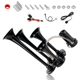 150db 12V Train Horn Kit，4 Speakers with button， Air Horn With Compressor Compatible For Trucks Cars Semi Trailers Pickup Motorhome SUV Truck Train And Other Vehicles， Ultra Loud BD Wiring Harness