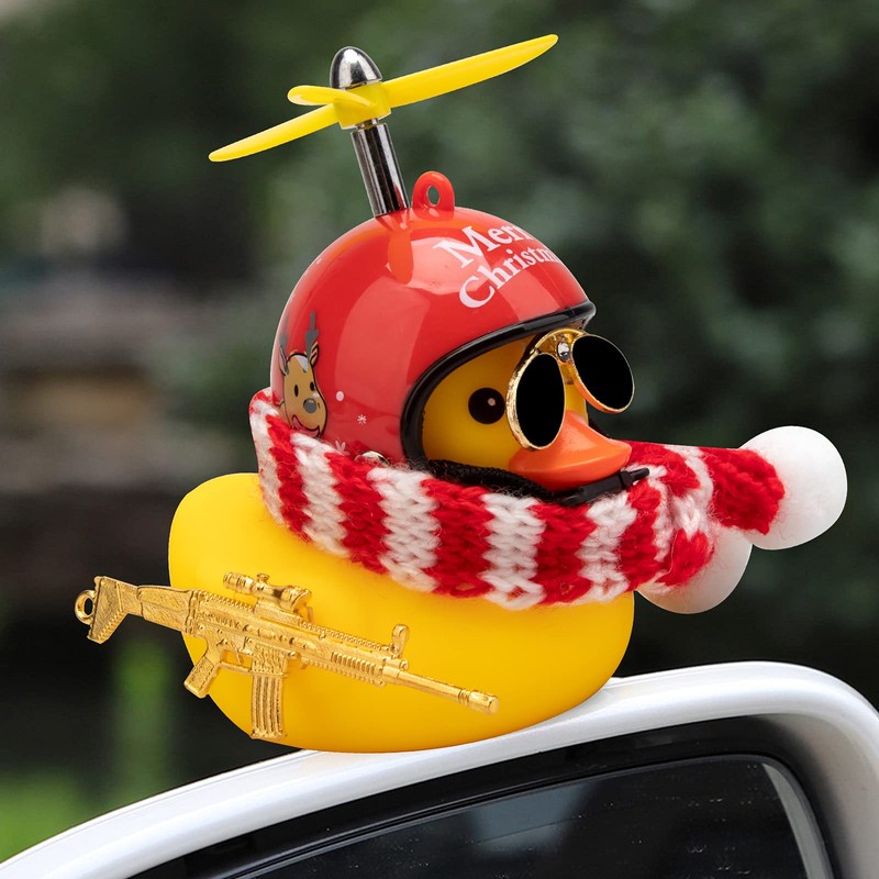 Wonuu Rubber Duck Car Decoration - Yellow Duck with Propeller,