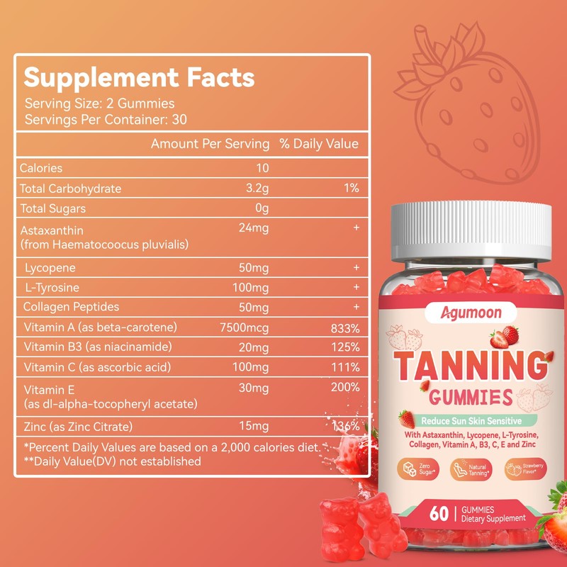 Tanning Gummies for Women and Men, Self Tan Supplement -