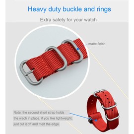 MZBUTIQ 22 mm Red Nylon Watch Band Strap Replacement Military Woven Thick Nylon for Men 5 Rings