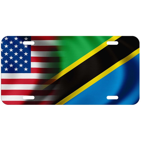 ExpressItBest High Grade Aluminum License Plate - Flag of Tanzania (Tanzanian) - Waves/USA