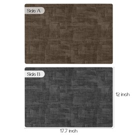 Romanstile Vinyl Placemats Set of 6-12x17 Inch, Reversible Waterproof Washable Non Slip Table Mats, Faux Leather Heat Resistant Wipeable Table Placemats for Dining/Party/Indoor/Outdoor, Grey-Brown