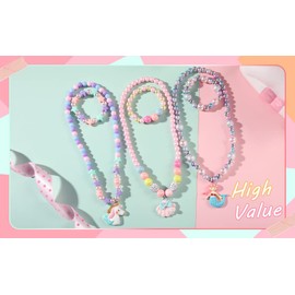 Pinkgarden Children's Jewellery for Girls 3 Sets Toddler Kids Necklace Bracelet Purse for Girls Play Jewellery for Little Girls Children Dress Up Fashion Jewellery for Children Girls Accessories,