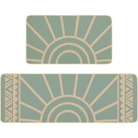 SHIYUE Boho Kitchen Mat Set of 2, Sun Kitchen Rugs Farmhouse Modern, Non Skid Washable Rubber Runner Rugs, Kitchen Decor Accessories（17x47in+17x30in）