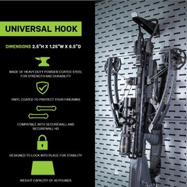 Lockdown Securewall Universal Hook with 40 Pound Capacity, Solid Steel Construction and Custom Storage for Firearms, Vaults, and Gun Rooms
