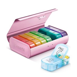 Zannaki Metal XL Weekly Pill Organizer 2 Times A Day Large Travel Daily Pill Box 7 Days