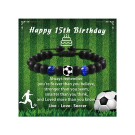 GBTBYS Happy 15th Birthday Bracelet for Him, Soccer Gifts, 15 Year Old Christmas Birthday Gifts for Son Grandson Nephew Brother Friend