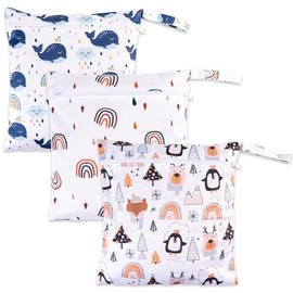 Pack of 3 Wetbag Nursery, Wet Bag, Nappy Bags, Swimming Bag, Wet and Dry Changing Bag with Zip for Travel, Beach, Pool