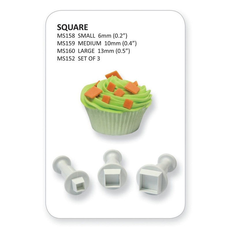 PME MS152 Square Plunger Cutters, Small, Medium, Large Sizes, Set