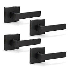 KNOBWELL 4 Pack Contemporary Dummy Lever Door Handle, Lever Door Handle Without Lock, Interior Door Knob Set, Matte Black (Only Single Side Use)