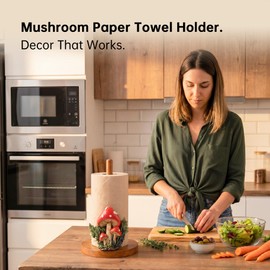 Mushroom Paper Towel Holder, Cottagecore Decor Whimsy Kitchen Decor, Cute Wood Paper Towel Holder Stand for Countertop, Coffee Bar Bathroom & Home