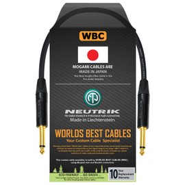 WORLDS BEST CABLES 15 CM - Guitar Bass Instrument Cable CUSTOM MADE using Mogami 2524 wire and Neutrik NP2X-B ¼ Inch (6.35mm) Straight Gold TS Connectors