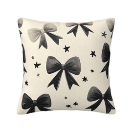 GODARM Cute Black Ribbon Bow Decorative Throw Pillow Covers 18x18 Inch Plush Cushion Case for Living Room Bedroom Couch Bed Chair Home Decor
