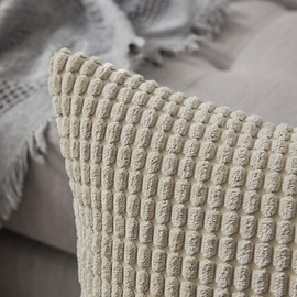 MIULEE Set of 2 Decorative Corduroy Cushion Covers 16x16 Inches, 40cm x 40cm Striped Solid Square Throw Pillow Cases for Sofa Couch Home Bedroom Sand