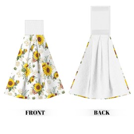 PDDCWAY 2 Pcs Sunflower Hanging Hand Towels Butterfly Watercolor Floral Hanging Kitchen Towels Bath Dish Absorbent Oven Stove Washcloth with Loop for Home(Yellow,Sunflowers)