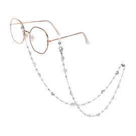 Eyeglass Chain Silver Stainless Steel Handmade Necklace for Reading Glasses Sunglass Beaded Chains for Men Women (19-Moon handmade chain (B))