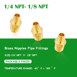 Tnuocke 5pcs 1/4 NPT Male x 1/8 NPT Male Solid Brass Nipple Pipe Fittings,Heavy Hex Straight Connector Adapter H-041-1/4 NPT-1/8 NPT