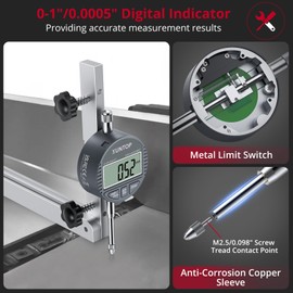 XUNTOP Digital Table Saw Alignment Gauge,1/0.0005in Digital Indicator with CNC Anodized Aluminum Bar Fits 3/4in(19mm) or above Groove Width,Inch/Metric Table Saw Gauge for Fence,Woodworking,Furniture