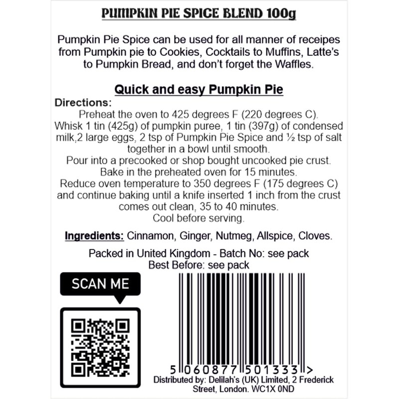 Pumpkin Pie Spice Blend 100g Aromatic Autumn Spice Mix |