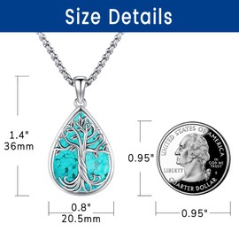 Eusense Tree of Life Necklace Turquoise Jewelry for Women Men 925 Sterling Silver Tree of Life Jewelry Cameo Vintage Tree of Life Pendant Necklace Western Turquoise Necklace