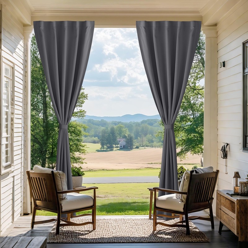 NICETOWN 2 Panels Outdoor Curtains for Patio, Adhesive Strip Top