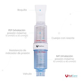 VitalCare | Ejercitador Pulmonar IMT/PEP | Doble Acción para Inhalación y Exhalación | Mejora Capacidad Pulmonar y Fortalece Diafragma