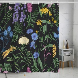 FAIRYGATE Shower Curtain Garden View for Wet Room Extra Long Outdoor Scene Flowers Bathroom Curtains Anti Mould Proof Resistant 180 x 180 cm Waterproof with Hooks B8105