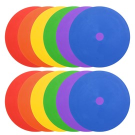 PATIKIL Spot Markers 6 Inch, 12 Pcs Non-Slip Floor Dots Agility Markers Flat Field Cones Poly Dots with Hole for Dance Soccer Basketball Sports, Red/Yellow/Blue/Green/Orange/Purple