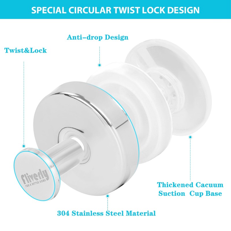 Fliverly 2pcs Suction Cup Hooks for Shower,Inside Shower,Wall,Bathroom,Bedroom,Kitchen,Door,Glass Window, Mirror,
