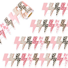Whaline 32.8Ft Preppy Bulletin Board Border Leopard Cow Print Pink Lightning Die Cut Trim Border Roll for Classroom Chalkboard School