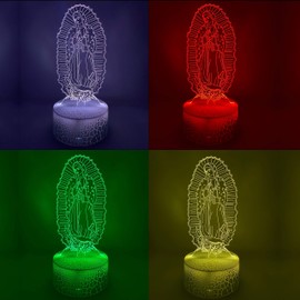 3D LED Night Light San Judas Jesus Malverde Jesus Christ Cracked Base 7 Color USB Cable Battery Touch Switch Best for Gifts, Christmas, Altars (Virgin Mary)