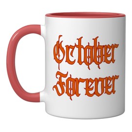 October Forever Jack-O-Lantern Head Flaming Forest Ceramic Mug, Red/White