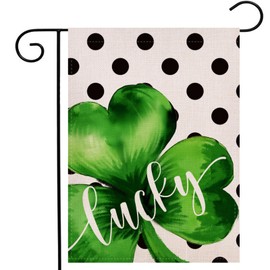 St Patricks Day Lucky Shamrocks Garden Flag 12.5x18 Inch Double Sided Outside, Clover Polka Dot Holiday Yard Outdoor Decoration