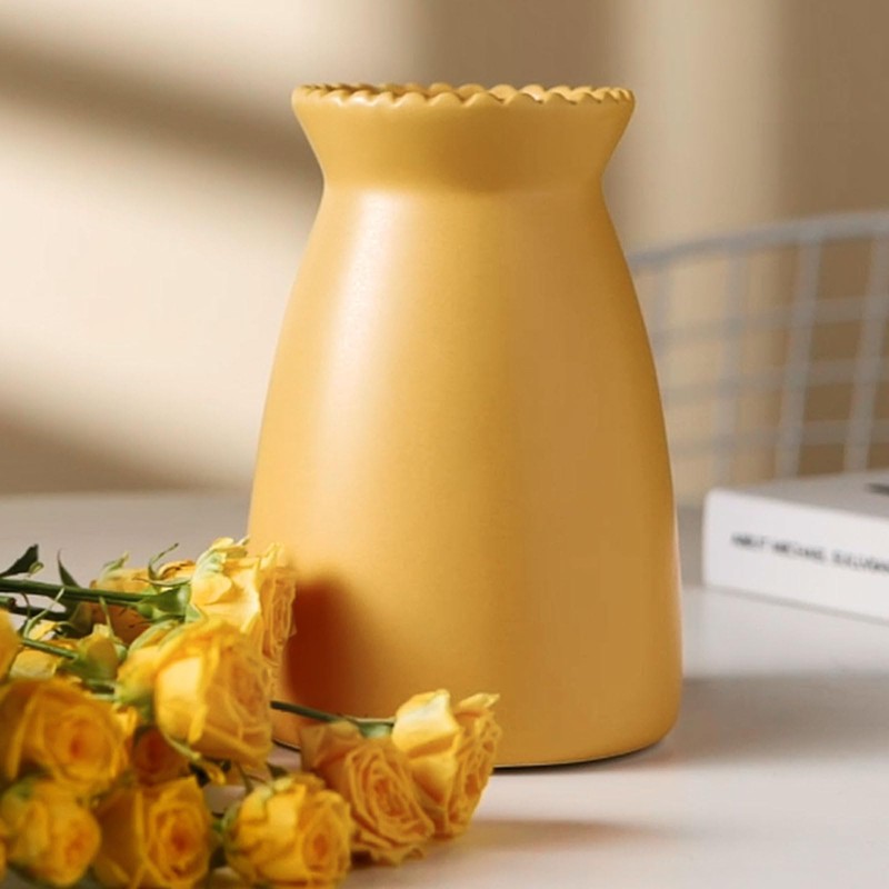 hjn Yellow Ceramic Vase – Minimalist Home Decor Vase for