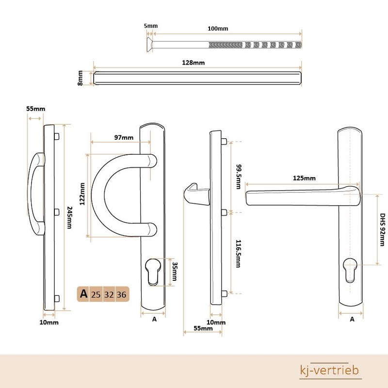 Door Handle/Door Handle/Door Handle/Handle Set DHS 92 mm (Plate Width