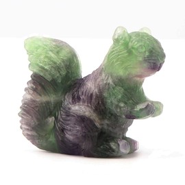 SMQ 2 inch squirrel Rainbow Fluorite self-healing crystal hand-carved Rainbow Fluorite animal gemstone statues Reiki statue collection sculpture desktop ornaments with gift box (Rainbow Fluorite)
