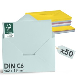 Falinko 50 x Folding Cards with Envelopes Pastel Colour Mix I DIN A6/C6 I Folding Cards Blank I Envelopes Colourful I Neutral Greeting Cards with Envelope